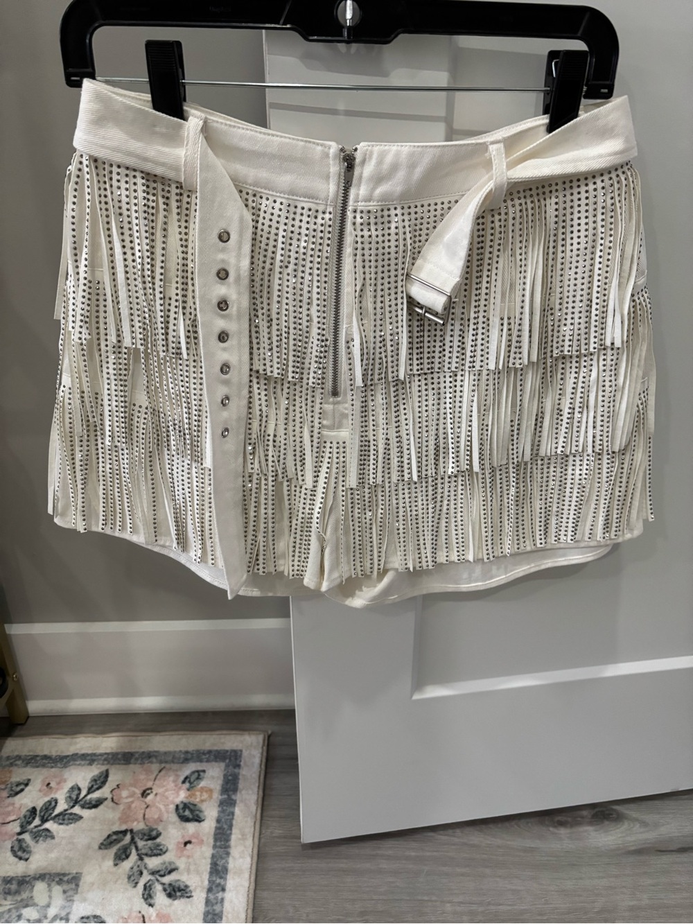 Le Lis Ivory Fringe Shorts with Studded Tassels